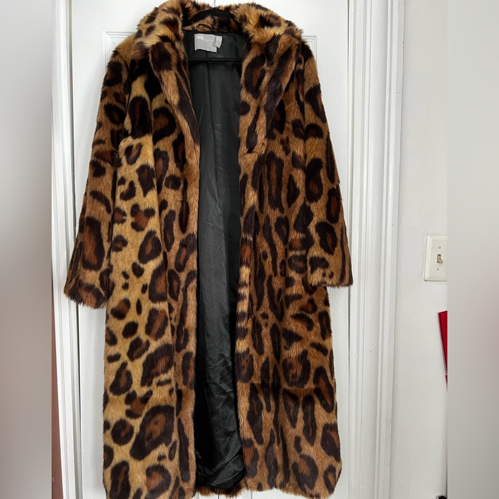 Faux fur animal print coat